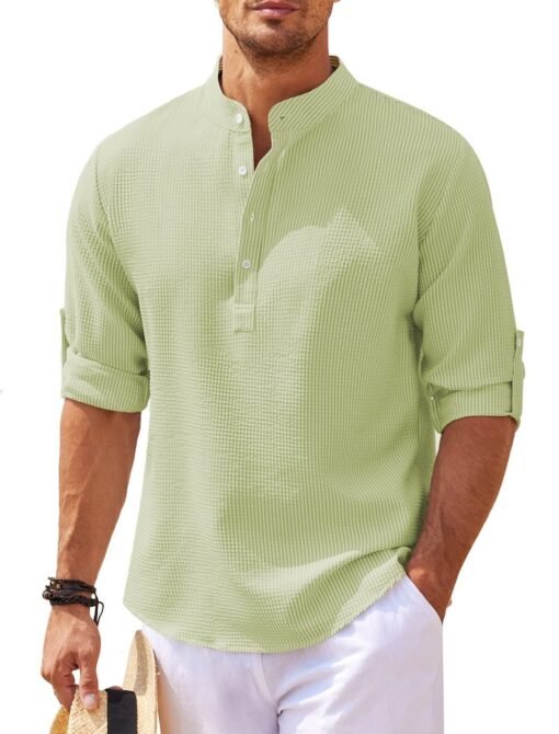 Men's Casual Shirt  Long Sleeve Stand Collar Solid Color Shirt Mens Clothing – Bild 10