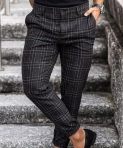Plaid Print Pants Men's Casual Trousers Loose And Thin